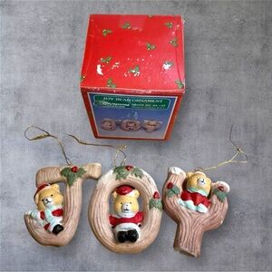 Vintage set of "JOY Bear" ornaments - Christmas Around the World collection